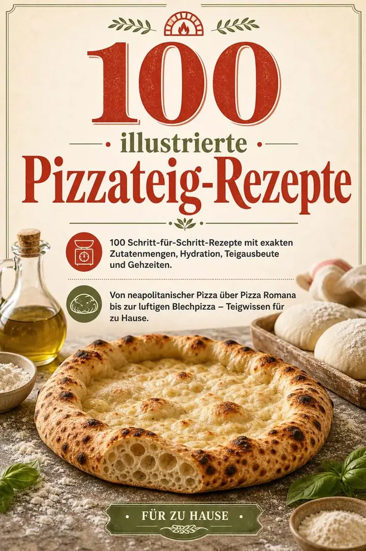 Seite 1 aus dem Rezeptbuch mit 100 illustrierten Pizzateig-Rezepten